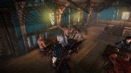 Wewnątrz karczmy, przy jednym ze stolików, znajdziesz kilku mężczyzn lubujących się w siłowaniu się na rękę - Nie ma mocnych- Flotsam | Akt 1 - zadania poboczne w Wiedźmin 2 Zabójcy Królów - Wiedźmin 2: Zabójcy Królów - poradnik do gry