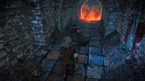 Kontynuując swoją wędrówkę korytarzem natkniesz się w końcu na zaginionego Gridleya (M10, 11) - W szponach szaleństwa (kroki 1 - 5) | Akt 1 - zadania poboczne w Wiedźmin 2 - Wiedźmin 2: Zabójcy Królów - poradnik do gry