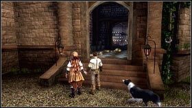 Gdy Eliza przestanie mówić, podajemy jej rękę (Q) i prowadzimy [1] do zamkowej kuchni - Życie w zamku | Opis przejścia Fable 3 - Fable III - poradnik do gry