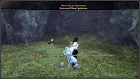 Po wysłuchania Maxa [1], chwytamy go za rękę (Q), a następnie prowadzimy w kierunku wyjścia [2] - Mourningwood | Zadania poboczne Fable 3 - Fable III - poradnik do gry