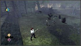 Na placu obok wielkiego drzewa [1] ponownie zaatakują nas szkielety, a pomagać im będzie stado kruków - Mourningwood | Zadania poboczne Fable 3 - Fable III - poradnik do gry