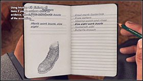 Po poinformowaniu Hugo o śmierci żony przystąp do przesłuchania, zaczynając od zadania mu pytania Footprints at crime scene (Ślady butów na miejscu zbrodni) #1 - Case 9 - The Golden Butterfly (1) | Główne śledztwa w LA Noire - L.A. Noire - poradnik do gry