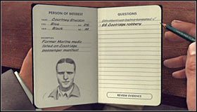 Na potwierdzenie swych słów przedstaw przesłuchiwanemu odnaleziony notatnik mówiący o spotkaniu z jego udziałem, czyli Shooters notebook #1 - Case 16 - Manifest Destiny (4) | Główne śledztwa w LA Noire - L.A. Noire - poradnik do gry