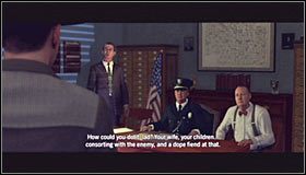 Przesłuchanie zostanie wkrótce przerwane, zaś główny bohater poproszony o udanie się na spotkanie z przełożonymi #1 - Case 16 - Manifest Destiny (4) | Główne śledztwa w LA Noire - L.A. Noire - poradnik do gry