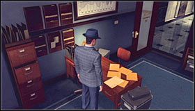 Zgodnie z otrzymaną wcześniej podpowiedzią tuz po wyjściu z windy skręć w prawo i skieruj się w stronę widocznych na wprost drzwi #1 - Case 20 - A Polite Invitation (1) | Główne śledztwa w LA Noire - L.A. Noire - poradnik do gry