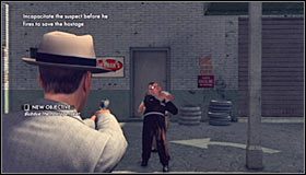 Pierwszy z bandytów (o dziwo jest ich dwóch) weźmie za chwilę zakładnika #1 - Would Be Robber | Przestępstwa w LA Noire - L.A. Noire - poradnik do gry