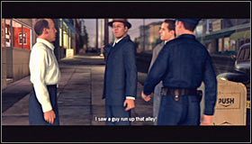 Po dotarciu na miejsce gra automatycznie wyświetli scenkę przerywnikową, z której dowiesz się o tym, że pewien kierowca potrącił pieszego ze skutkiem śmiertelnym, po czym zbiegł z miejsca wypadku #1 - Accident Prone | Przestępstwa w LA Noire - L.A. Noire - poradnik do gry