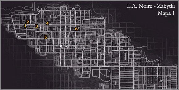 ZABYTKI - MAPA 1 - Zabytki - Miejsca odnajdywania zabytków w LA Noire - L.A. Noire - poradnik do gry