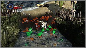 Po drugiej stronie łapiemy się liany przy ścianie - Pelegosto - opis przejścia | Skrzynia umarlaka | LEGO Piraci z Karaibów - LEGO Piraci z Karaibów - poradnik do gry