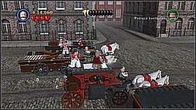 Butelka 7 - Na jednym z kolejnym powozów (z trumnami) strzelamy do srebrnej skrzyni na sąsiednim pojeździe (Marty) - Serce Londynu - butelki | Na nieznanych wodach | LEGO Piraci z Karaibów - LEGO Piraci z Karaibów - poradnik do gry