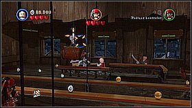 Butelka 9 - W pierwszym pomieszczeniu ostatniej strefy dostajemy się na górę w lewo, gdzie zauważymy cel w powietrzu - Serce Londynu - butelki | Na nieznanych wodach | LEGO Piraci z Karaibów - LEGO Piraci z Karaibów - poradnik do gry