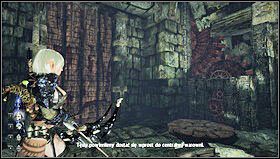 Za drzwiami natrafimy na pojemnik ze srebrzystym płynem [1] i jak to zwykle przy takim znalezisku bywało zaleją nas wrogowie - Rozdział 5- Mury Kala Moor | Opis przejścia Hunted Kuźnia Demona - Hunted: Kuźnia Demona - poradnik do gry