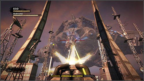 Zawsze skupiaj ogień na środkowym z nich, ponieważ gdy ten podleci wystarczająco blisko, poczęstuje Cię wiązką lasera - 4. Mothership Battle | Kampania w Duke Nukem Forever - Duke Nukem Forever - poradnik do gry