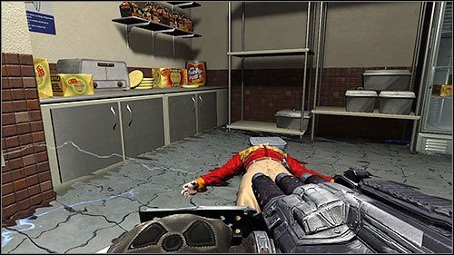 Włącz go i stań na nim, by razem z grzankami wyskoczyć do góry na najwyższą półkę, z której musisz zjechać po wieszaku na patelnie - 12.2. Duke Burger (2) | Kampania w Duke Nukem Forever - Duke Nukem Forever - poradnik do gry