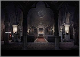 Wejdź do środka głównymi drzwiami, niestety, kościół jest pusty, nie licząc chrapiącego w konfesjonale (2xLPM) po lewej grabarza - Grób mojego ojca (1) | Rozdział 1 | Black Mirror III - Black Mirror III - poradnik do gry