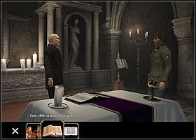 Przez bramę w głębi po prawej dostań się na tyły kościoła, gdzie pogadaj z grabarzem o Henrym Stantonie - Grób mojego ojca (2) | Rozdział 2 | Black Mirror III - Black Mirror III - poradnik do gry