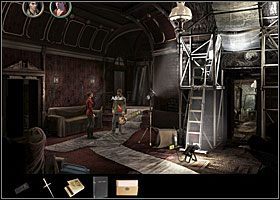 Maszeruj do biblioteki, przywołaj zbliżenie kolumny i spróbuj wetknąć rękojeść miecza do dziurki o dziwnym kształcie - Tajemne przejście | Rozdział 6 | Black Mirror III - Black Mirror III - poradnik do gry