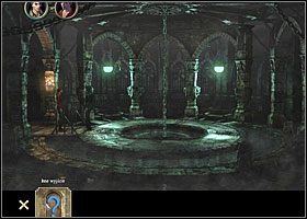 Obejrzyj zwisający w centrum łańcuch, zbiornik na wodę, w którym jest on zanurzony, i znajdujący się na obrzeżu odpływ - Kanały (1) | Rozdział 6 | Black Mirror III - Black Mirror III - poradnik do gry