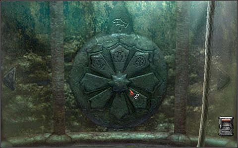 Na czwartej tarczy, odpowiadającej czwartej kolumnie, jako główny widnieje symbol ryby - Kanały (2) | Rozdział 6 | Black Mirror III - Black Mirror III - poradnik do gry