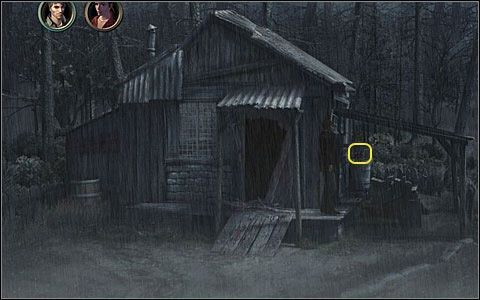 Chata w lesie - szkic ten można odblokować w rozdziale szóstym (ewentualnie nawet już pod koniec drugiego, istotne jest, aby była noc) po odwiedzeniu chaty Ralpha i przepłoszeniu siedzącego na beczce (z prawej strony chaty) kruka - Zdjęcia (11-24) | Dodatki | Black Mirror III - Black Mirror III - poradnik do gry