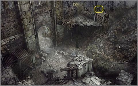 Uliczka w Willow Creek - szkic ten można odblokować w rozdziale trzecim (ewentualnie w następnych, warunkiem jest, by stało się to za dnia), klikając na kruka siedzącego na drzewie rosnącym w ruinach Akademii (po prawej, przy kupie gruzu) - Zdjęcia (11-24) | Dodatki | Black Mirror III - Black Mirror III - poradnik do gry