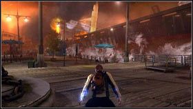 Biegnąc dalej przed siebie zobaczysz w pewnym momencie spadający z nieba samochód [1] - Prolog | Opis przejścia nieSławny inFamous 2 - nieSławny: inFamous 2 - poradnik do gry