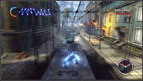 Po rozmowie z mutantką wskocz na dach tramwaju i strzel kilka razy w znajdujący się tam generator [1], żeby rozpędzić maszynę - BUM! | Opis przejścia nieSławny inFamous 2 - nieSławny: inFamous 2 - poradnik do gry