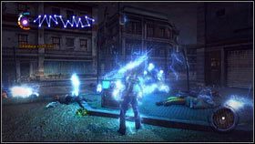 Po zakończeniu starcia ponownie wystrzel Promień Tesli i skieruj go w zaznaczony punkt [1] - Włącz zasilanie w Ascension Parish | Opis przejścia nieSławny inFamous 2 - nieSławny: inFamous 2 - poradnik do gry