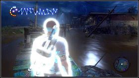 Tak jak zawsze w przypadku zadania z naładunkiem, udaj się do zaznaczonego na mapie generatora [1], a następnie przy pomocy przewodów i szybowania skieruj się do drugiej maszyny [2] - Pozostałe zadania | Flood Town | nieSławny inFamous 2 - nieSławny: inFamous 2 - poradnik do gry