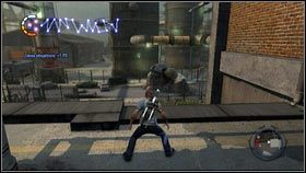 Po rozmowie z jednym z mieszkańców [1], w pobliskiej dzielnicy pojawi się masa walczących ze sobą przeciwników [2] - Upadek z wysokości | Gas Works | nieSławny inFamous 2 - nieSławny: inFamous 2 - poradnik do gry