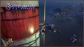 Po rozmowie z rebeliantem [1], udaj się na nabrzeże i zabij przeciwników pływających na statkach [2] - Straż przybrzeżna | Gas Works | nieSławny inFamous 2 - nieSławny: inFamous 2 - poradnik do gry