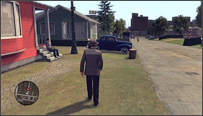 Po przejściu na drugą stronę przeskocz przez płotek i ustaw się przy ścianie czerwonego budynku (ponownie - nie wolno się do niej przykleić - The Moose | Fabuła - Dodatkowe | Osiągnięcia w LA Noire - L.A. Noire - poradnik do gry