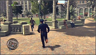 Podążaj za zbiegiem, pamiętając o tym żeby po drodze nie wpaść na żadną przeszkodę ani nie zderzyć się z żadnym z przechodniów czy przejeżdżających pojazdów - Asphalt Jungle | Akcja | Osiągnięcia w LA Noire - L.A. Noire - poradnik do gry