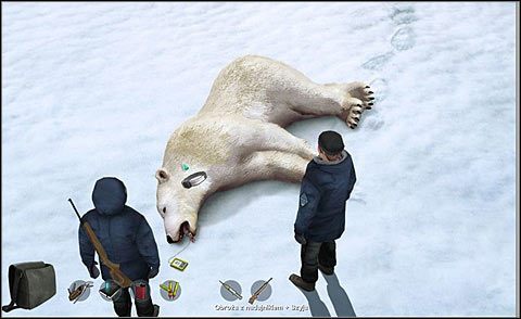 Wreszcie wyjmij wbitą w kark niedźwiedzicy strzałkę i załóż jej na szyję obrożę - Uśpij niedźwiedzia i wykonaj standardowe czynności | Dzień 1 | Alpha Polaris - Alpha Polaris - opis przejścia - poradnik do gry