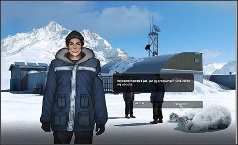 Wróć do niego (w lewo) i zagadnij go - Zorganizuj sprzęt do przeniesienia niedźwiedzia | Dzień 1 | Alpha Polaris - Alpha Polaris - opis przejścia - poradnik do gry