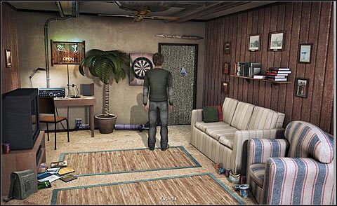 Maszeruj do pokoju dziennego (tam gdzie wcześniej Nova rozmawiała przez radio), skąd wejdź do kuchni (pomieszczenie za sznurkową zasłoną) i pogadaj z jedzącym kanapkę Alem na wszystkie tematy - Odpocznij | Dzień 1 | Alpha Polaris - Alpha Polaris - opis przejścia - poradnik do gry