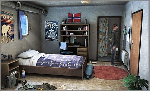 Z pokoju Novy przejdź do swojego i zabierz wiszące na ścianie przy drzwiach (nad kaloryferem) raki - Zgromadź sprzęt niezbędny na wyprawę na lodowiec | Dzień 3 | Alpha Polaris - Alpha Polaris - opis przejścia - poradnik do gry