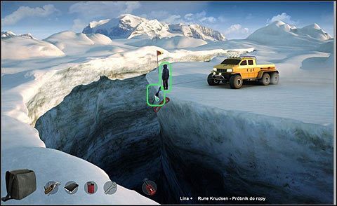 Wreszcie obwiąż go liną, którą następnie zamocuj na próbniku - Opuść się w głąb szczeliny | Dzień 3 | Alpha Polaris - Alpha Polaris - opis przejścia - poradnik do gry