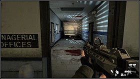 Przechodząc przez kilka alejek trafimy do chłodni z wyjściem [1], w niej również znajdziemy kilku kultystów udających zwłoki - Poziom 03- Sklep | Opis przejścia | FEAR 3 - F.3.A.R. - poradnik do gry