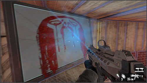 Przebijając się przez przeciwników dojdziemy do telewizora umazanego krwią [1] oznaczającego przejście do dalszej części magazynu - Poziom 03- Sklep | Opis przejścia | FEAR 3 - F.3.A.R. - poradnik do gry