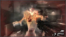 Kontynuując marsz omijamy powstające w podłożu wyrwy, aż do zawalonej wieży obserwacyjnej, przy której skręcamy w prawo i przechodzimy przez drzwi [1] - Poziom 05- Wieża | Opis przejścia | FEAR 3 - F.3.A.R. - poradnik do gry