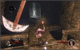 Otwórz nią przejście naprzeciwko [1] i zacznij iść po białych śladach, aż trafisz do pomieszczenia z toporem i kolcami [2] - Misja 5 - Tunele Templariuszy (2) | Opis przejścia The First Templar - The First Templar - poradnik do gry