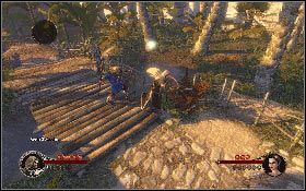 Skieruj się na schody z lewej [1] i zejdź nimi na dół, po czym kontynuuj marsz po ścieżce - Misja 9 - Posiadłość Ibelinów | Opis przejścia The First Templar - The First Templar - poradnik do gry