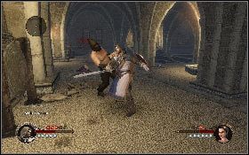 Teraz skieruj się na prawo od fontanny i przejdź przez drzwi obok gongu [1] - Misja 19 - Zamek Montsegur | Opis przejścia The First Templar - The First Templar - poradnik do gry