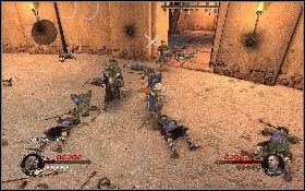 Następnie wbiegnij po schodach z lewej na górę [1], przejdź przez bramę i rozpocznij pierwszy pojedynek - Arena | Opis przejścia The First Templar - The First Templar - poradnik do gry