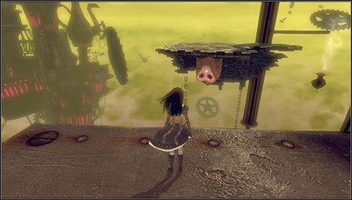 7 - Hatters Gate - przed wejściem do budynku obracamy się i patrzymy na ostatnią platformę - Rozdział 1 - Hatters Domain (01-08) | Snouts - świńskie ryjki - Alice: Madness Returns - poradnik do gry