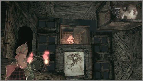 5 - Downtown Cellar- po wyjściu na górę, za oknem, na początku etapu - Rozdział 5 - The Dollhouse | Snouts - świńskie ryjki | Alice Madness Returns - Alice: Madness Returns - poradnik do gry