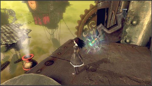 7 - Hatters Gate - po zestrzeleniu świńskiego ryjka #5, na platformie nad nim - Rozdział 1 - Hatters Domain (01-10) | Bottles - butelki | Alice Madness Returns - Alice: Madness Returns - poradnik do gry