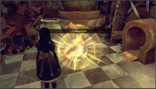 8 - Hatters Gate - w komnacie po lewej od dźwigni, po przejściu przez mysią dziurkę - Rozdział 1 - Hatters Domain (01-10) | Bottles - butelki | Alice Madness Returns - Alice: Madness Returns - poradnik do gry