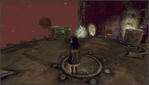 18 - Smelling & Regurgitating - po walce z Eyepotem i Madcapami na planszy w szachownicę, na bocznej platformie za skrzynkami - Rozdział 1 - Hatters Domain (11-19) | Bottles - butelki | Alice Madness Returns - Alice: Madness Returns - poradnik do gry